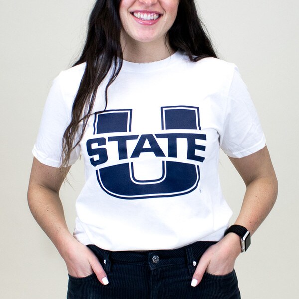 white t-shirt with u-state